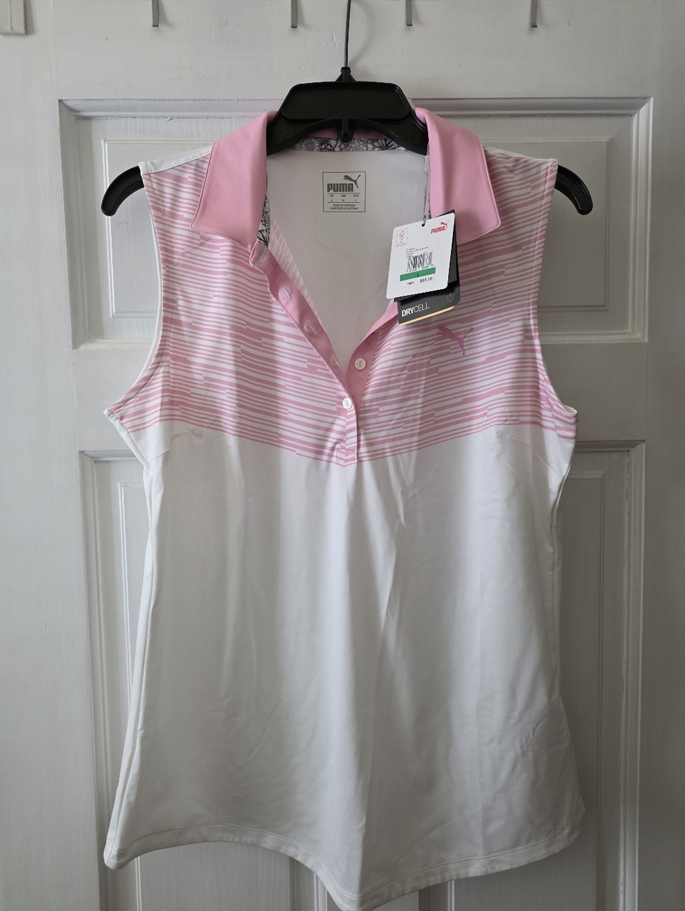 Puma Women's Pink & White Sleeveless Polo Tank, NEW w Tags, Sz Large